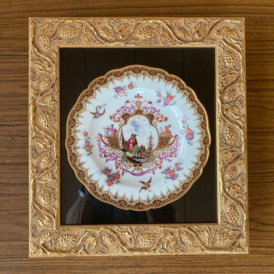 アンティーク マイセン 飾り皿 シノワズリ 額装