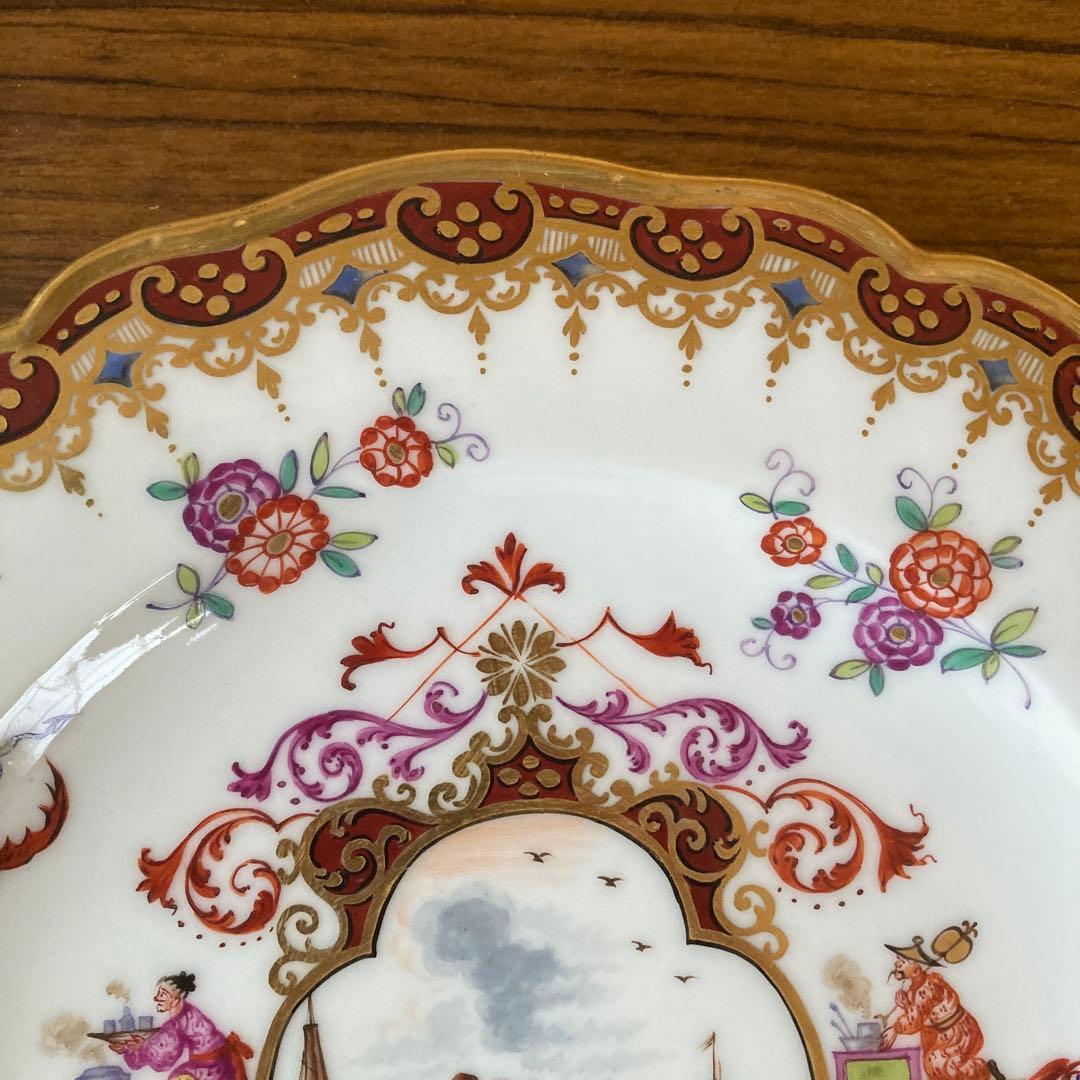 アンティーク マイセン 飾り皿 シノワズリ 額装