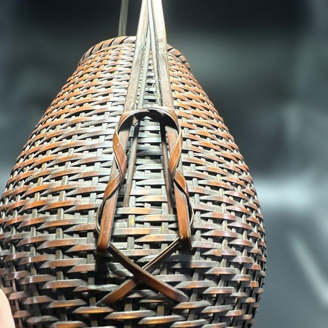 茶道具 竹編 手付花入 花籠 岩尾豊南 花器 竹製編み込みデザインかご