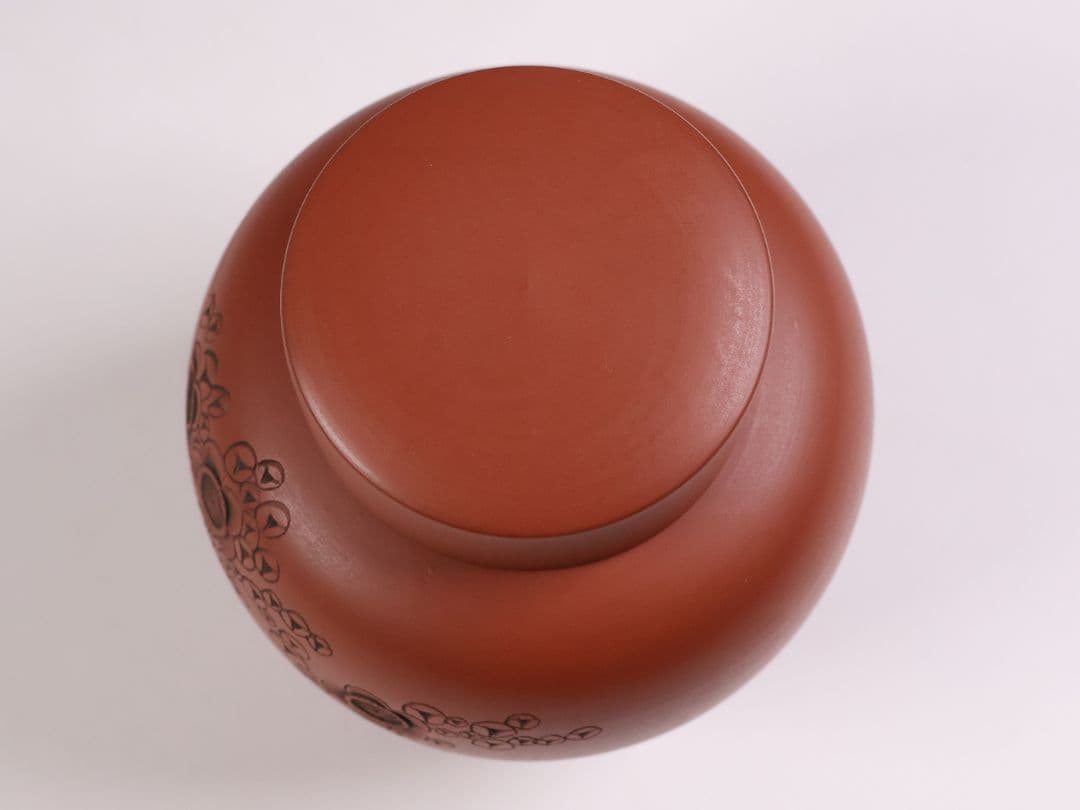 煎茶道具 陶元 常滑焼 朱泥 茶壺 梅彫紋 扇面寿 茶壷 茶入 陶芸 MB21