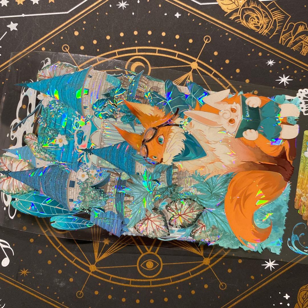 【9185】海外　マステ　中古巻　貝殻光マスキングテープ　緑　狐　兎　動物装飾系