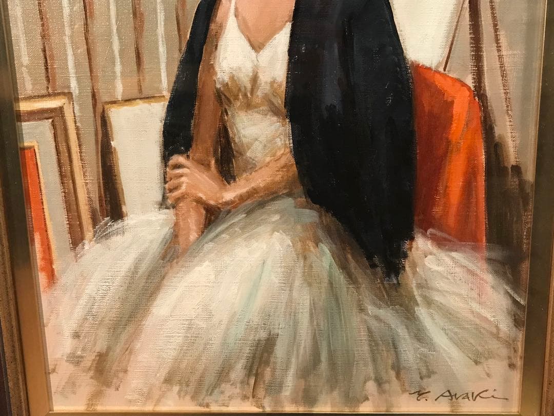 荒木義太郎「アトリエの中のバレリーナ」油彩Ｆ６号　画面右下額裏に直筆サイン有り