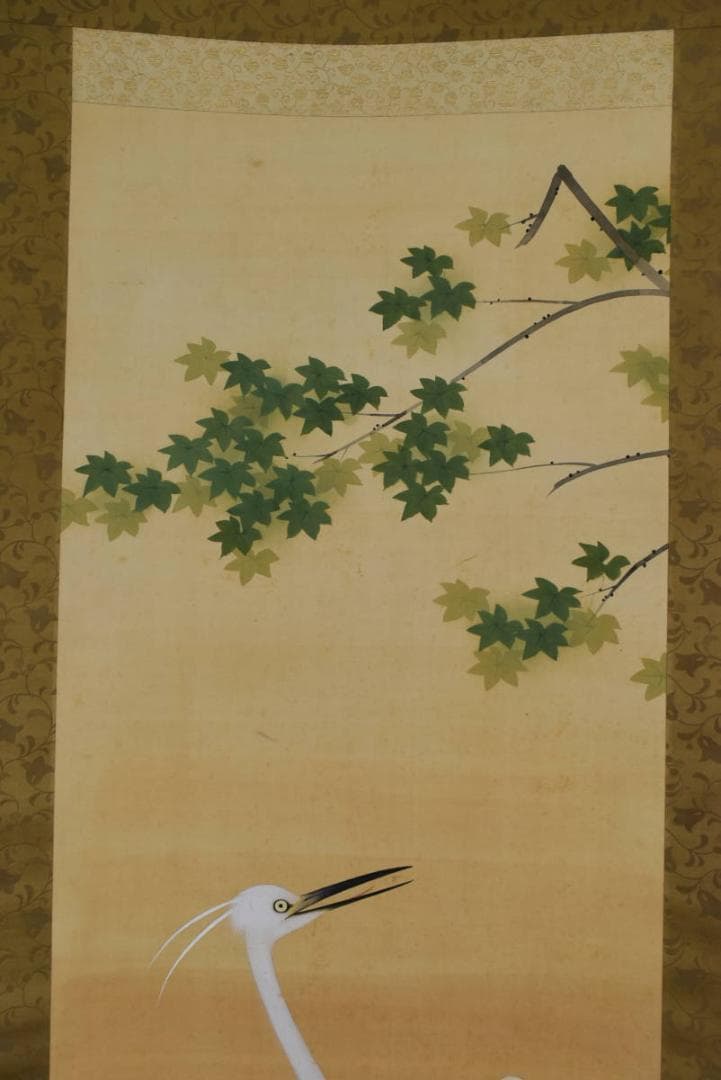 【真作】阪口一草/白鷺図/サギ図/仏事掛/掛軸/名家伝来/AA-560