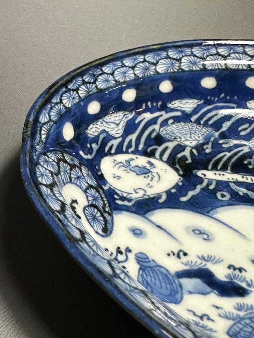 古伊万里　貝尽くし紋様　変形皿　2枚セット　染付皿