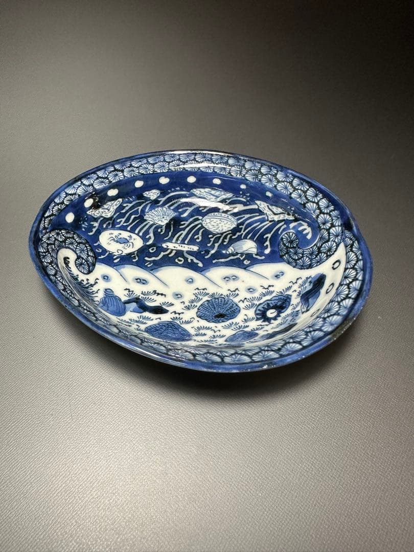 古伊万里　貝尽くし紋様　変形皿　2枚セット　染付皿