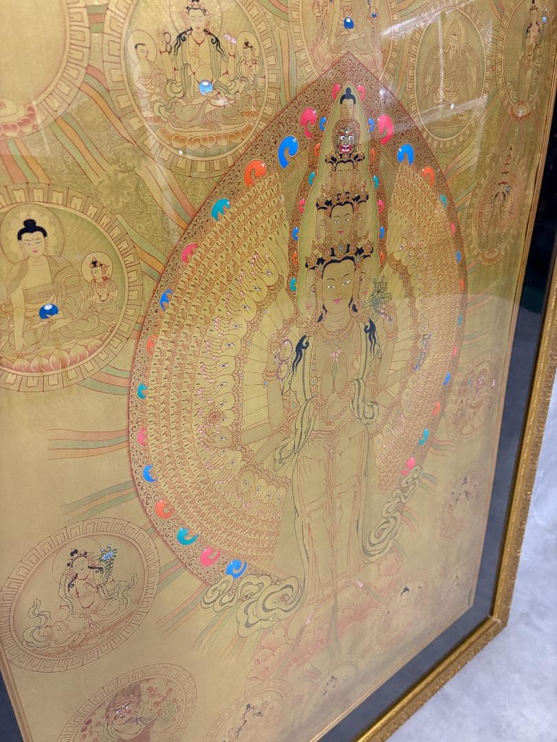 十一面千手観音 タンカ 仏画 絵画 細密画 サハスラブジャ 観音菩薩