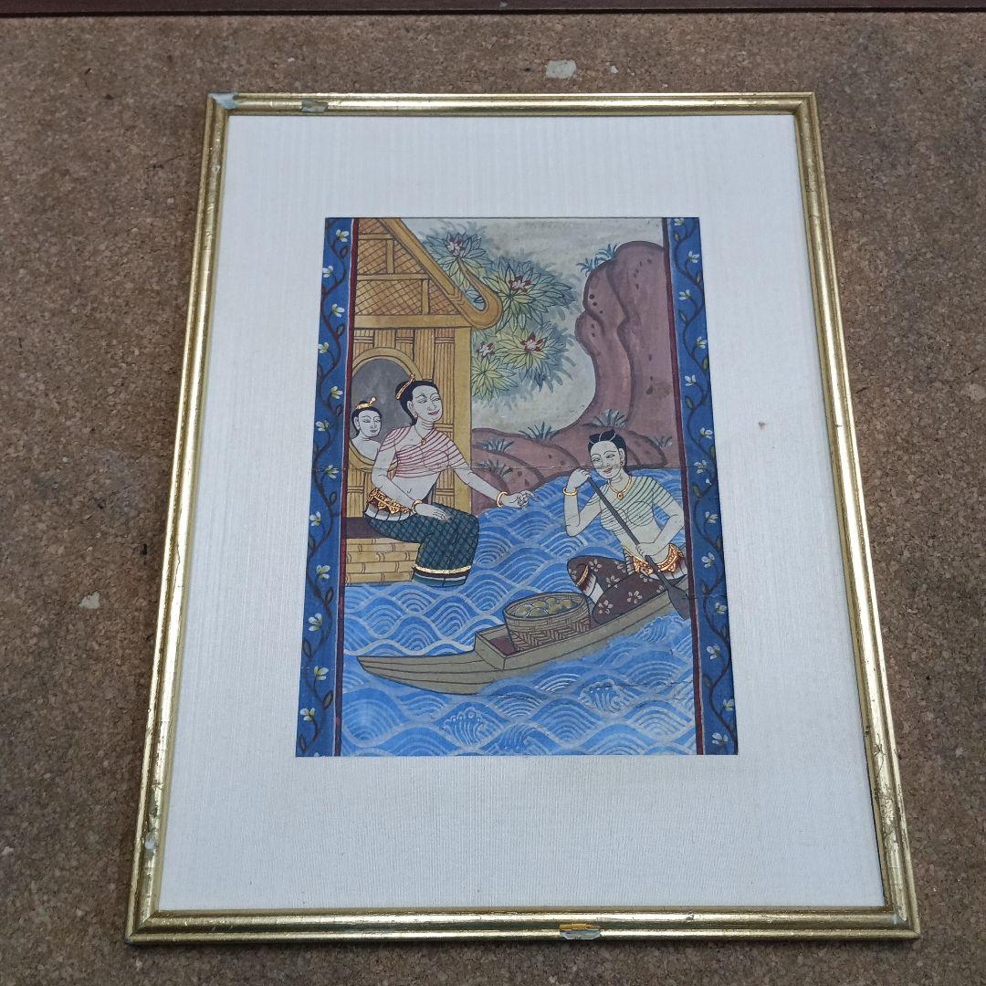4445）タイの寺院画・宗教画？？？　水彩系の直筆　詳細不明