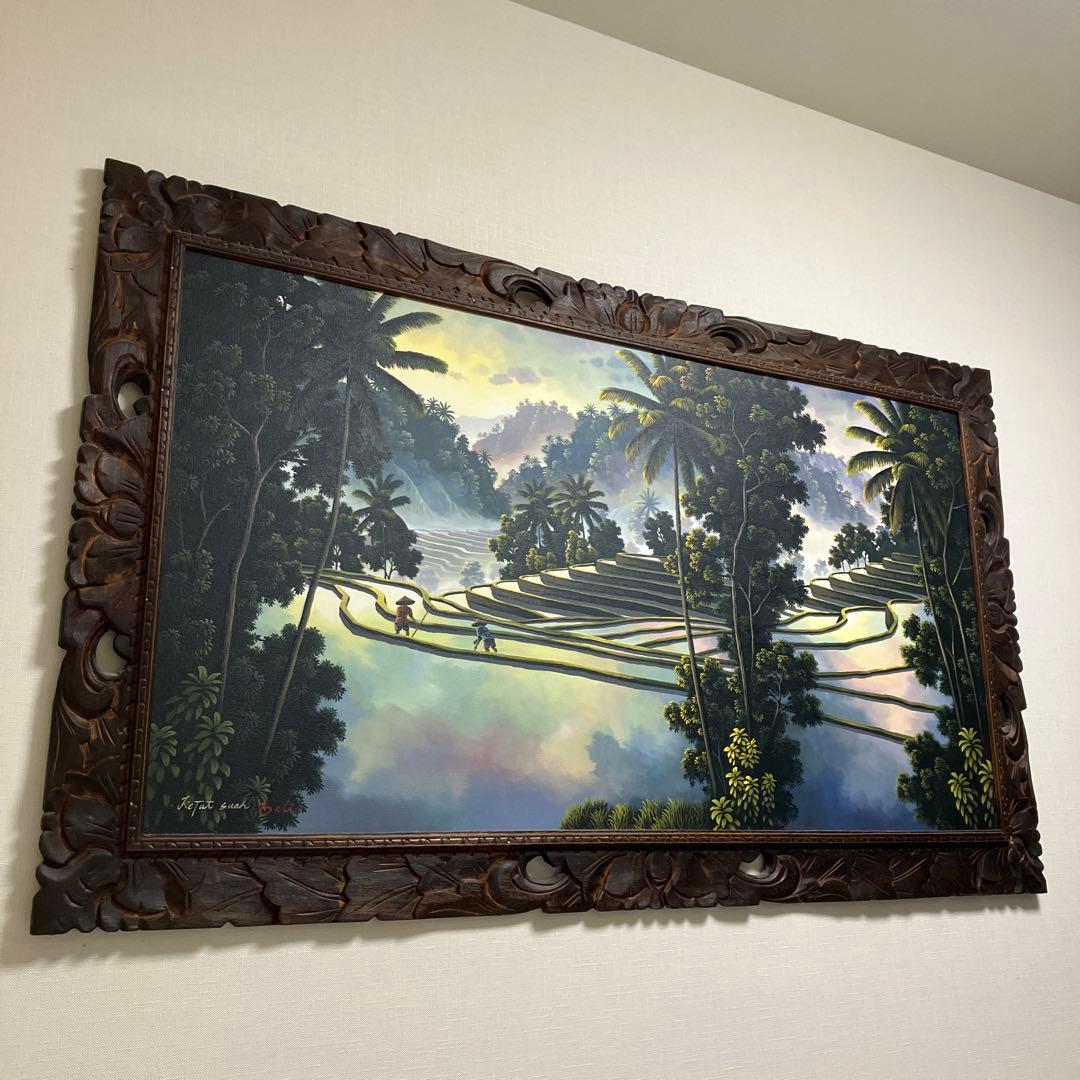 特大バリの風景画　ライステラス　油彩画 キャンバスサイン入り 148×88cm