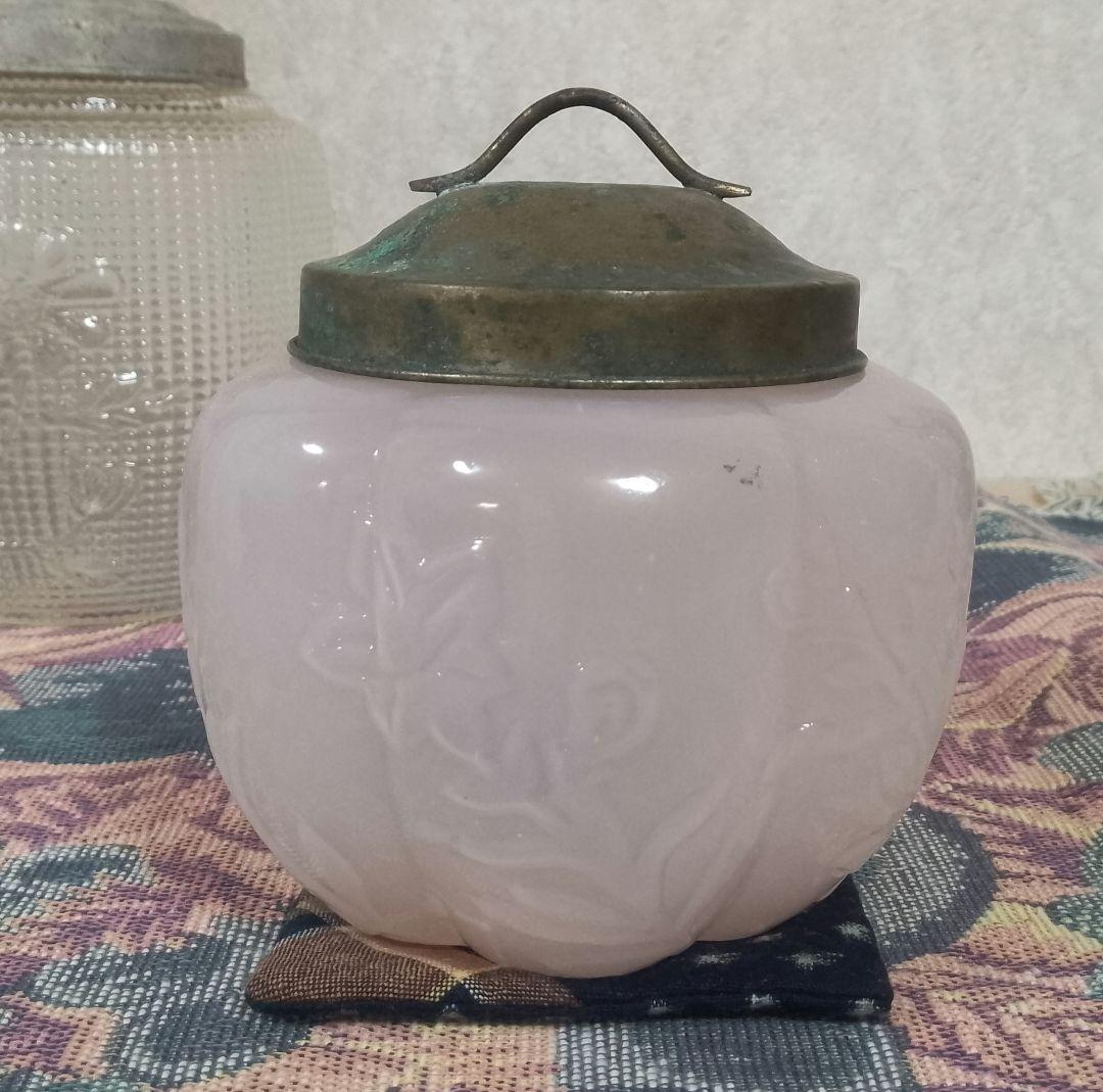 大正時代 乳白色桜色 飴屋瓶 砂糖瓶 あめや瓶 氷コップ