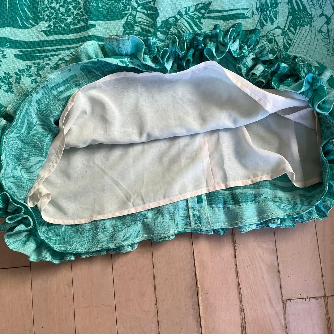 ターコイズフリルオフショルダードレス