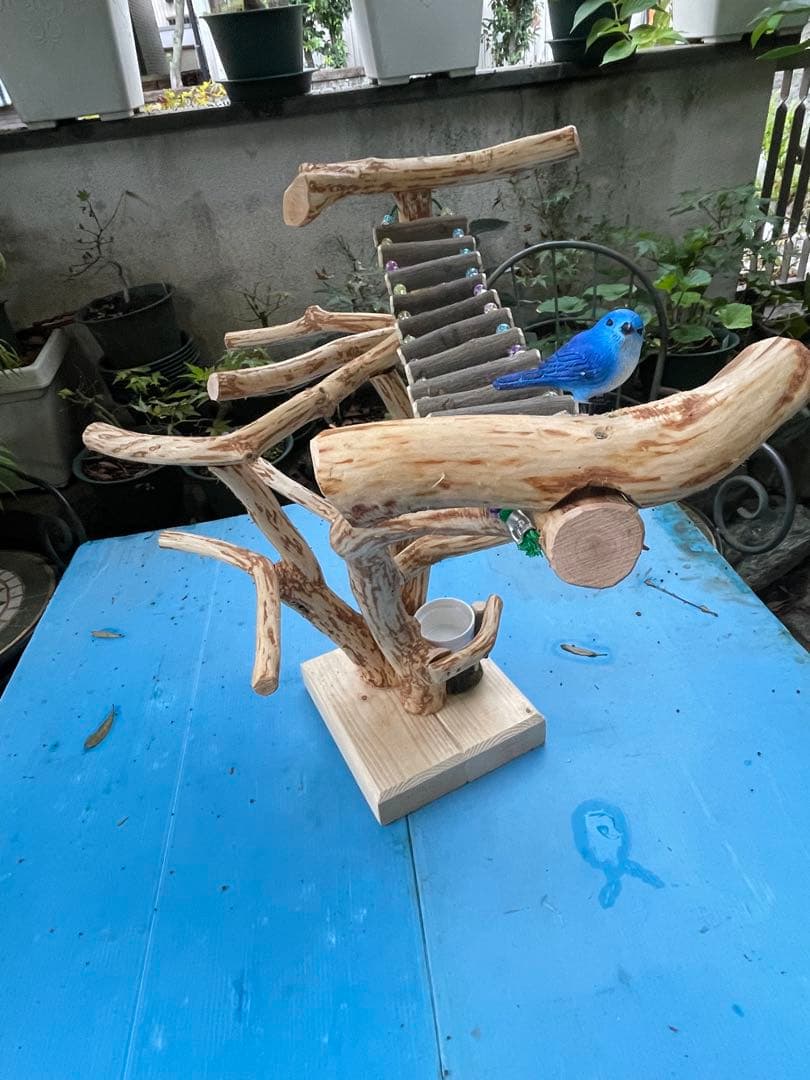 木製鳥止まり木 カラフルビーズ付き