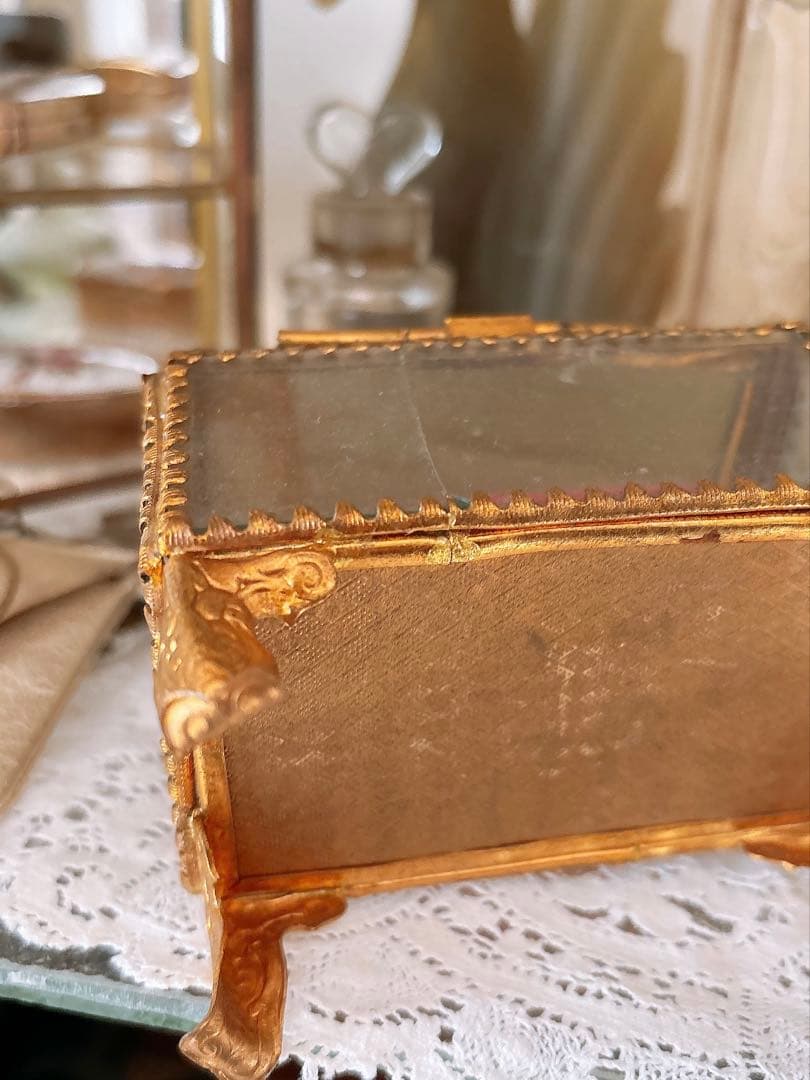 ベベルガラスジュエリーケース　ジュエリーボックス　フランスアンティーク　19世紀