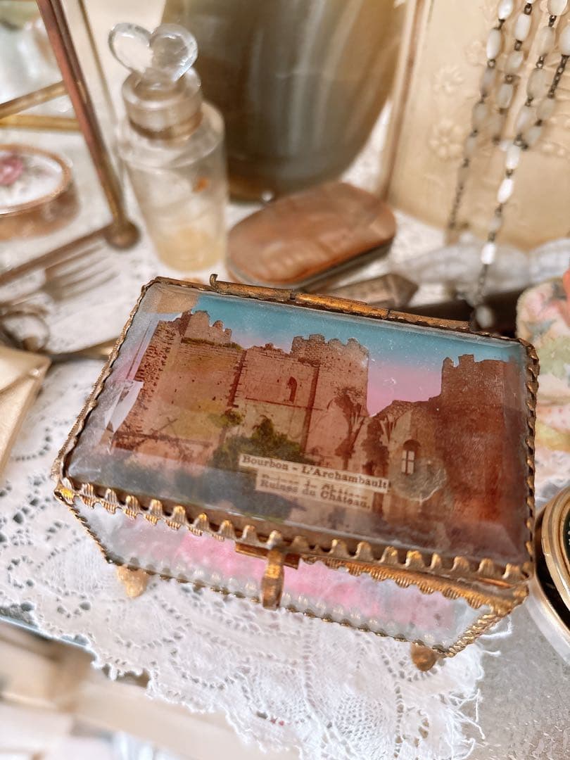 ベベルガラスジュエリーケース　ジュエリーボックス　フランスアンティーク　19世紀