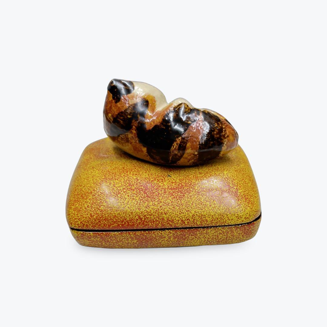 【特価】香合　乾漆　猫　茶道具