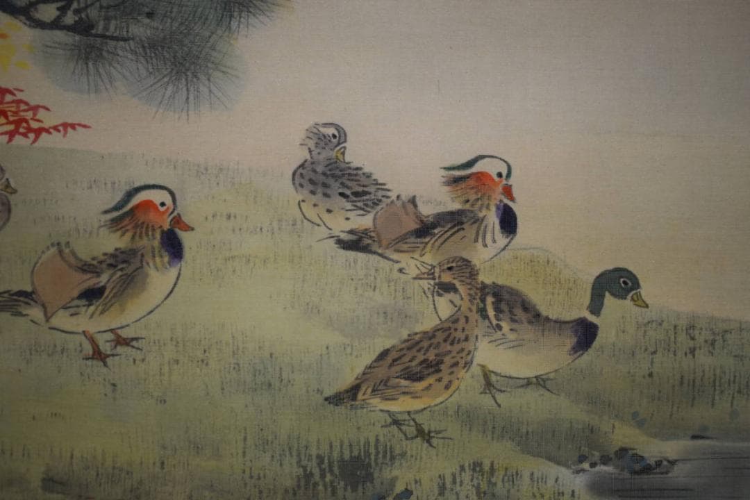 真作/分部五鈴/紅葉鴛鴦図/オシドリ図/桐共箱付/布袋屋掛軸HF-952