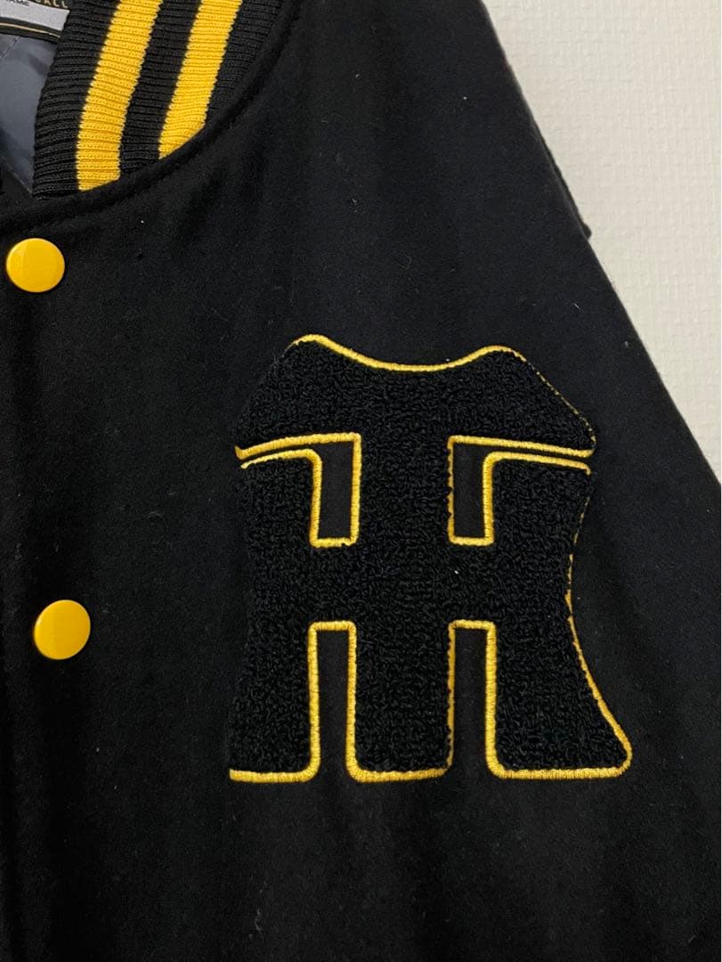 美品 阪神タイガース/ミズノプロ 袖レザーxウール　スタジャン　size L