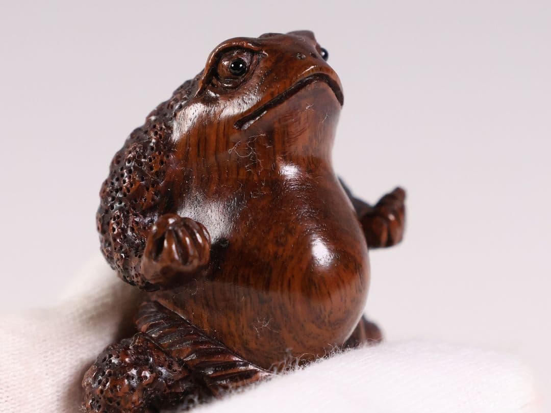 木製 提物 根付 友一銘 蛙力士 横綱 相撲 彫刻 木彫【MA888】