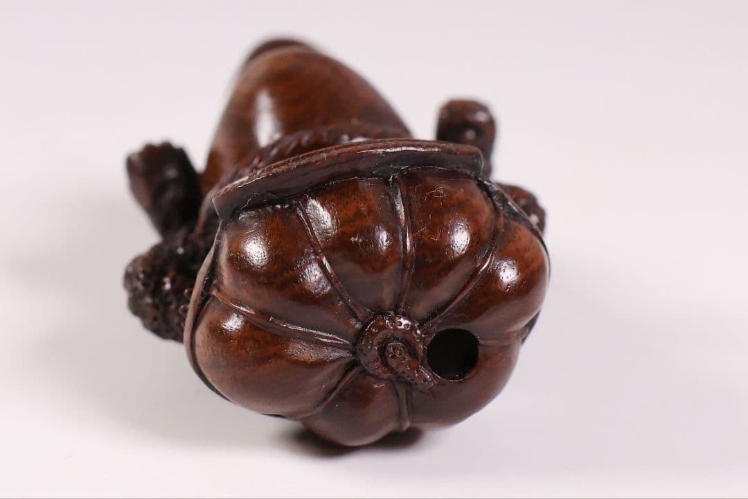 木製 提物 根付 友一銘 蛙力士 横綱 相撲 彫刻 木彫【MA888】