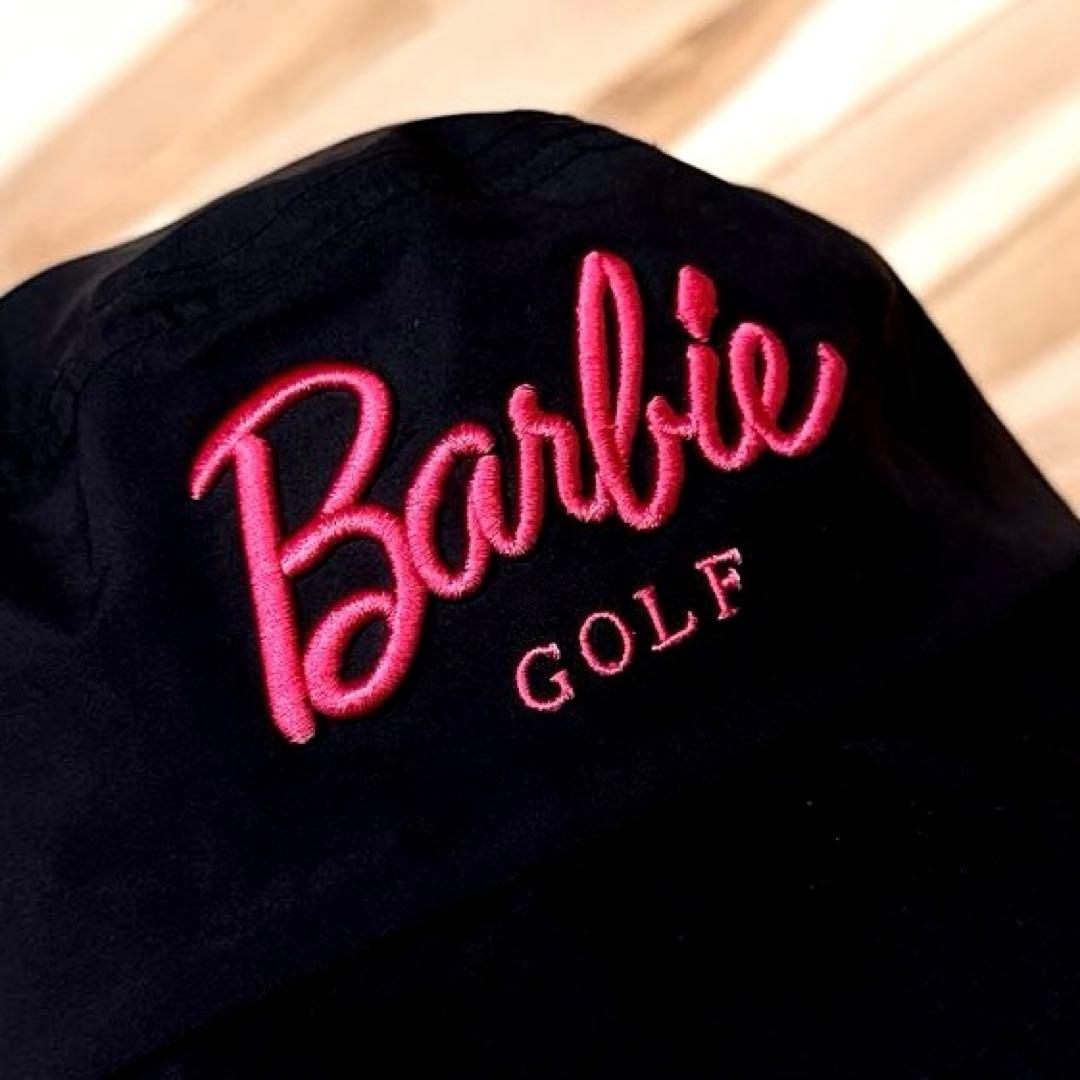 美品【パーリーゲイツ×バービー】限定コラボ 刺繍 ゴルフ ハット S 黒×ピンク
