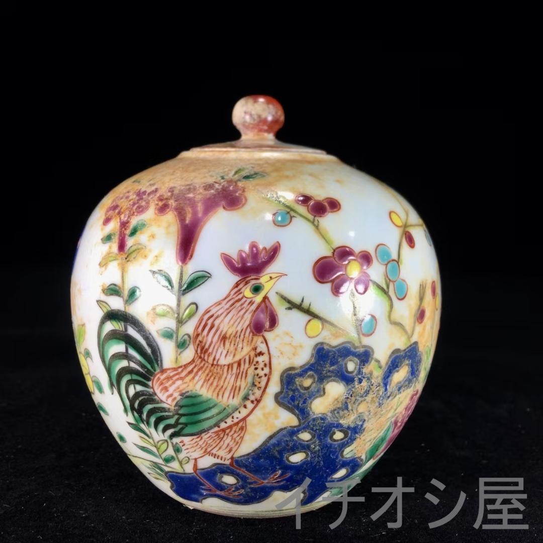 中国古美術 旧蔵 清粉彩 花鳥紋 蓋罐 茶道具 唐物 古磁器 純手描き 文房置物
