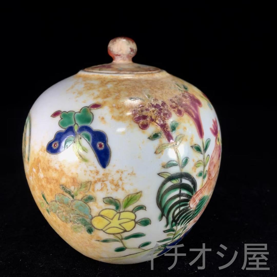 中国古美術 旧蔵 清粉彩 花鳥紋 蓋罐 茶道具 唐物 古磁器 純手描き 文房置物