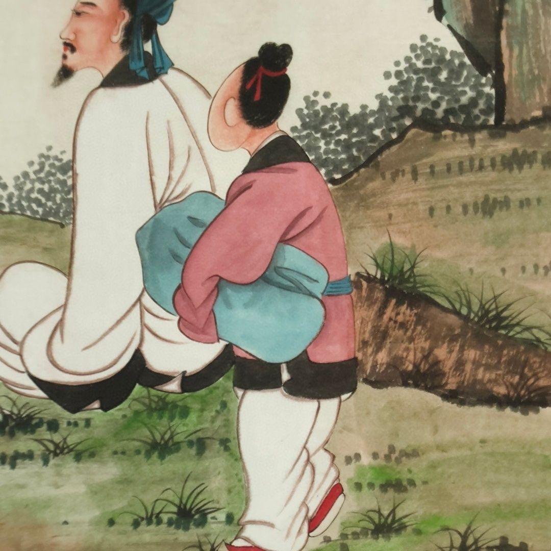 【掛軸 山水人物画】張大千風 長松高士図 中堂 仿古装裱 玄関・書斎・茶室に