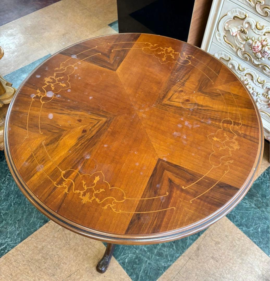 イタリア 象嵌 アーム付きチェア 背透かし木製 猫脚 椅子2脚