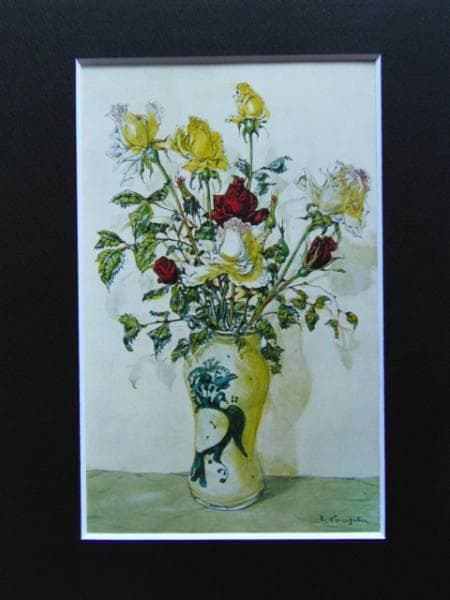 藤田嗣治、「Bouquets de roses」、希少画集の額装画、人気作品