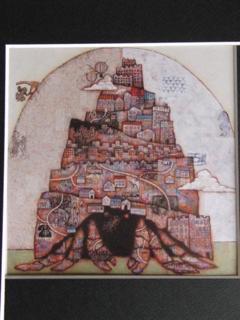 金丸悠児、バベルの街、希少な画集より、新品高級額・額装付、状態良好