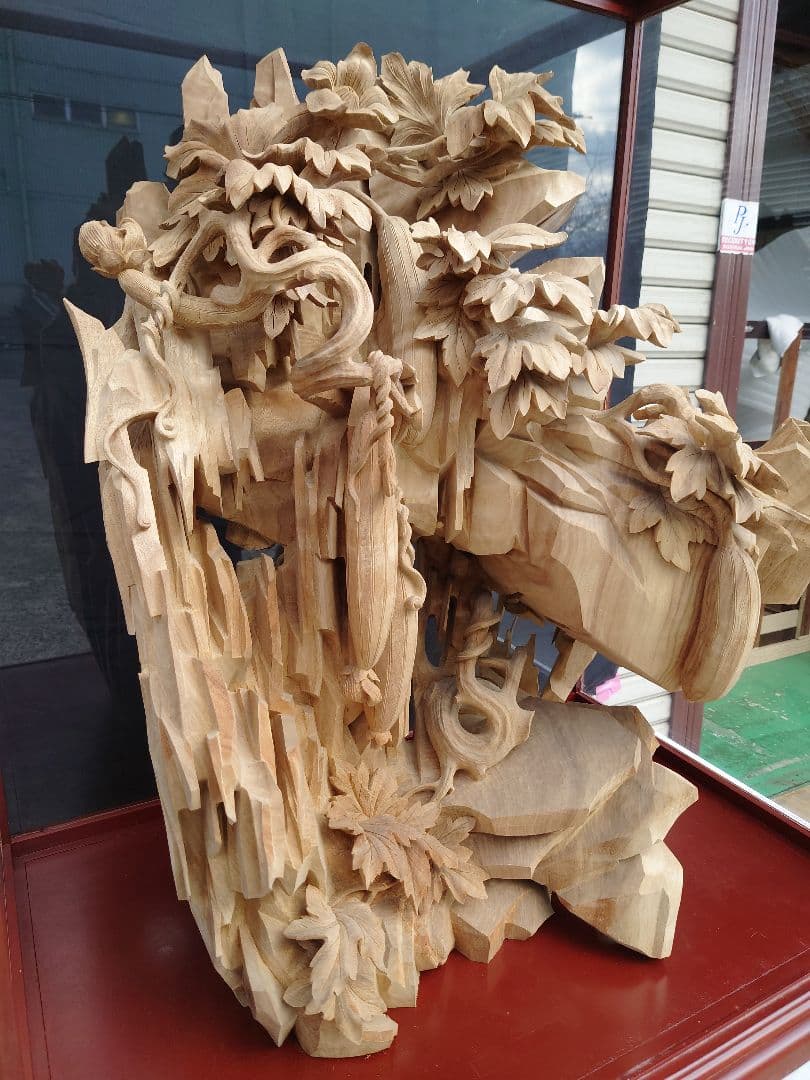 極細彫刻❗楠一刀彫瓜/逸品物/家宝/衝立/アンティーク/床置物/木彫り/送料無料