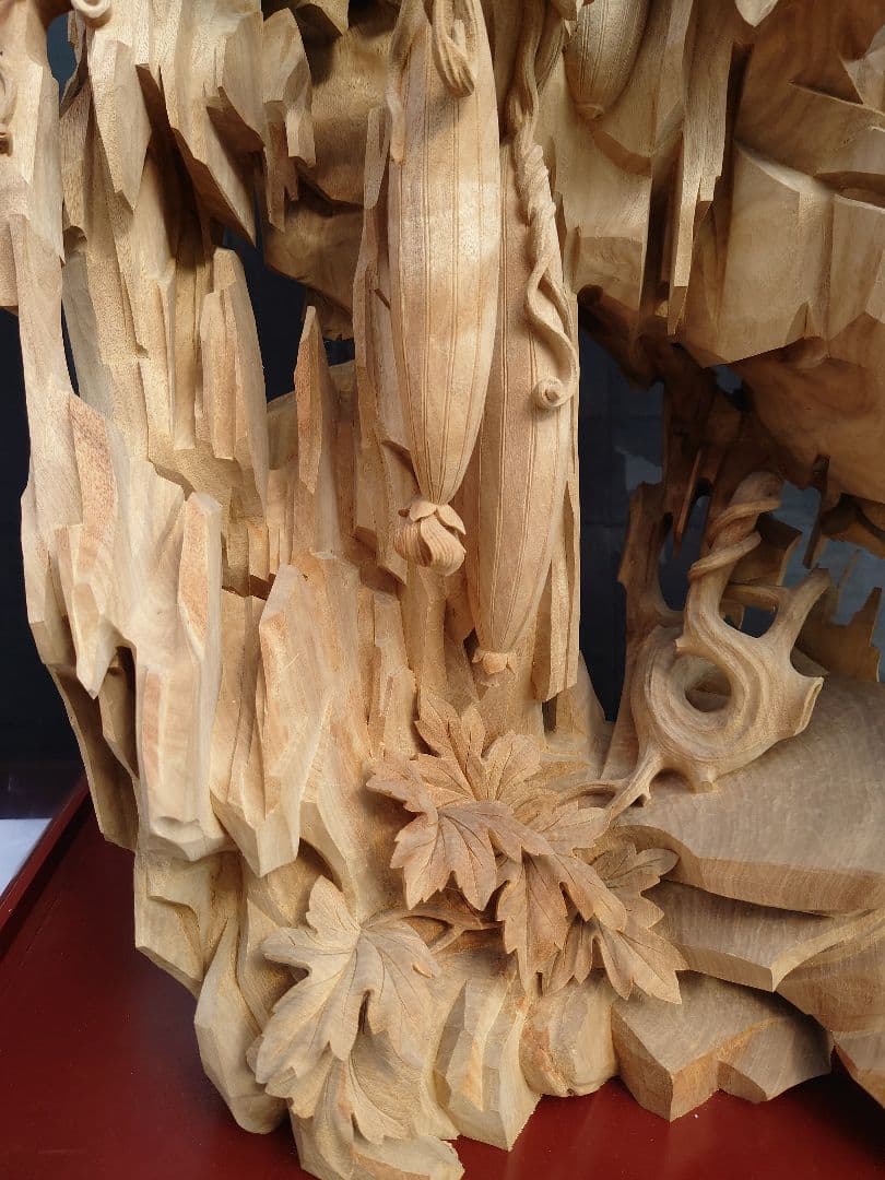 極細彫刻❗楠一刀彫瓜/逸品物/家宝/衝立/アンティーク/床置物/木彫り/送料無料