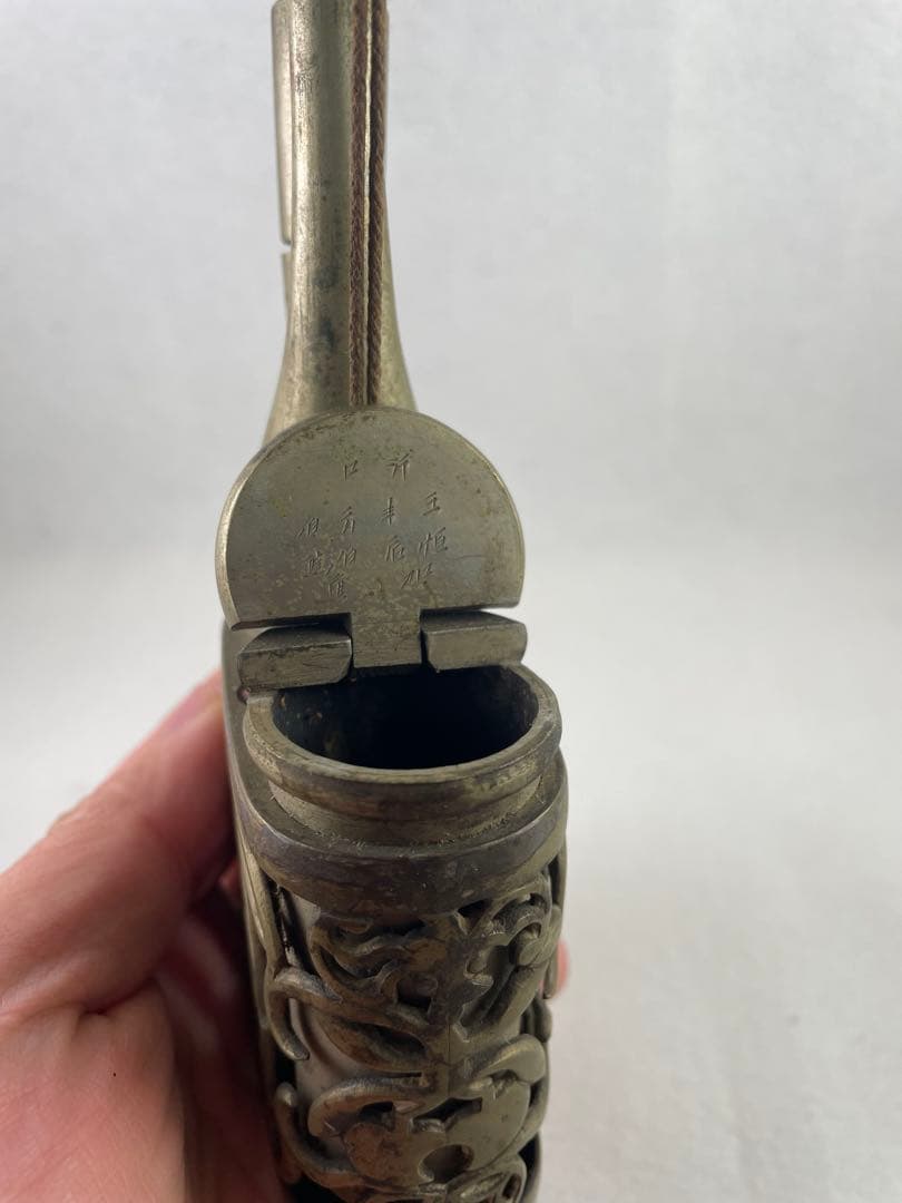 中国美術 古銅製 福寿文彫 唐物 唐銅 清朝期 時代物 高34cm