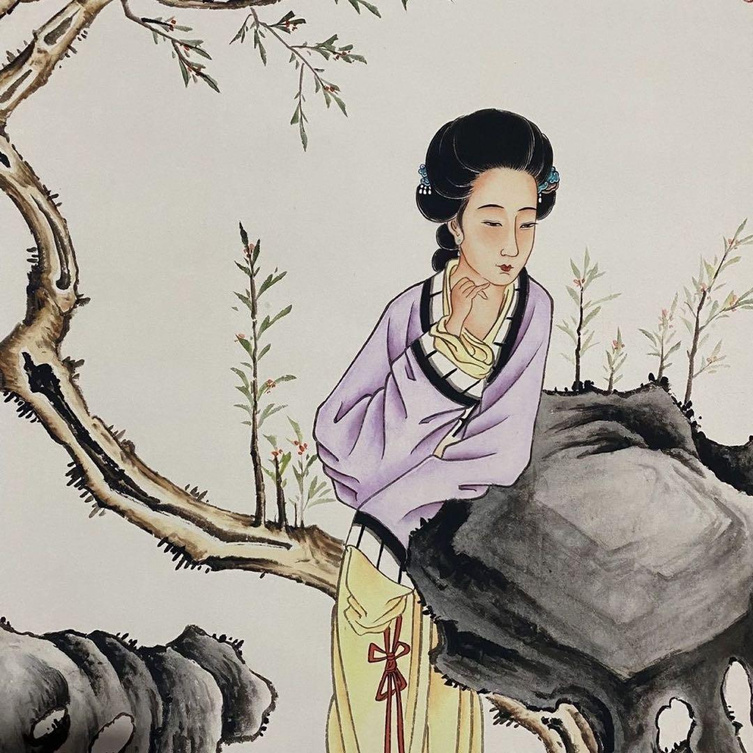 四尺 中堂 人物画 仕女図 徐悲鴻風 宣紙 表装済み 防伪証明書付