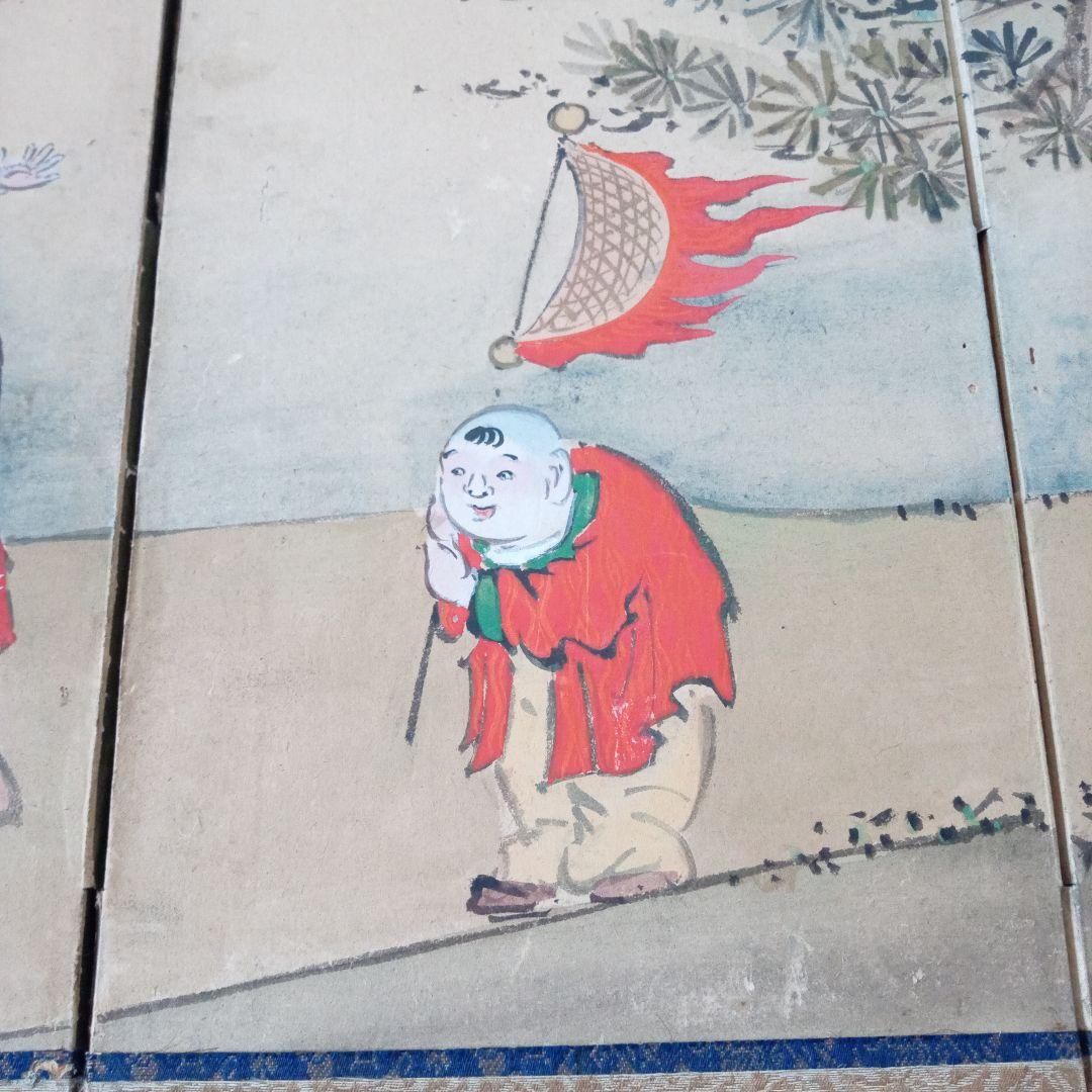 骨董　屏風　唐子　唐子遊図　雛祭り　お雛様　桃の節句　古玩　古美術　肉筆