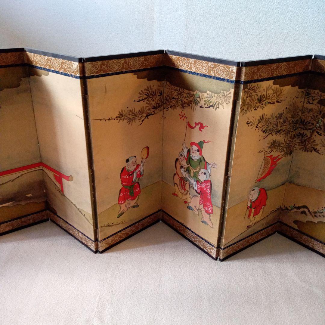 骨董　屏風　唐子　唐子遊図　雛祭り　お雛様　桃の節句　古玩　古美術　肉筆