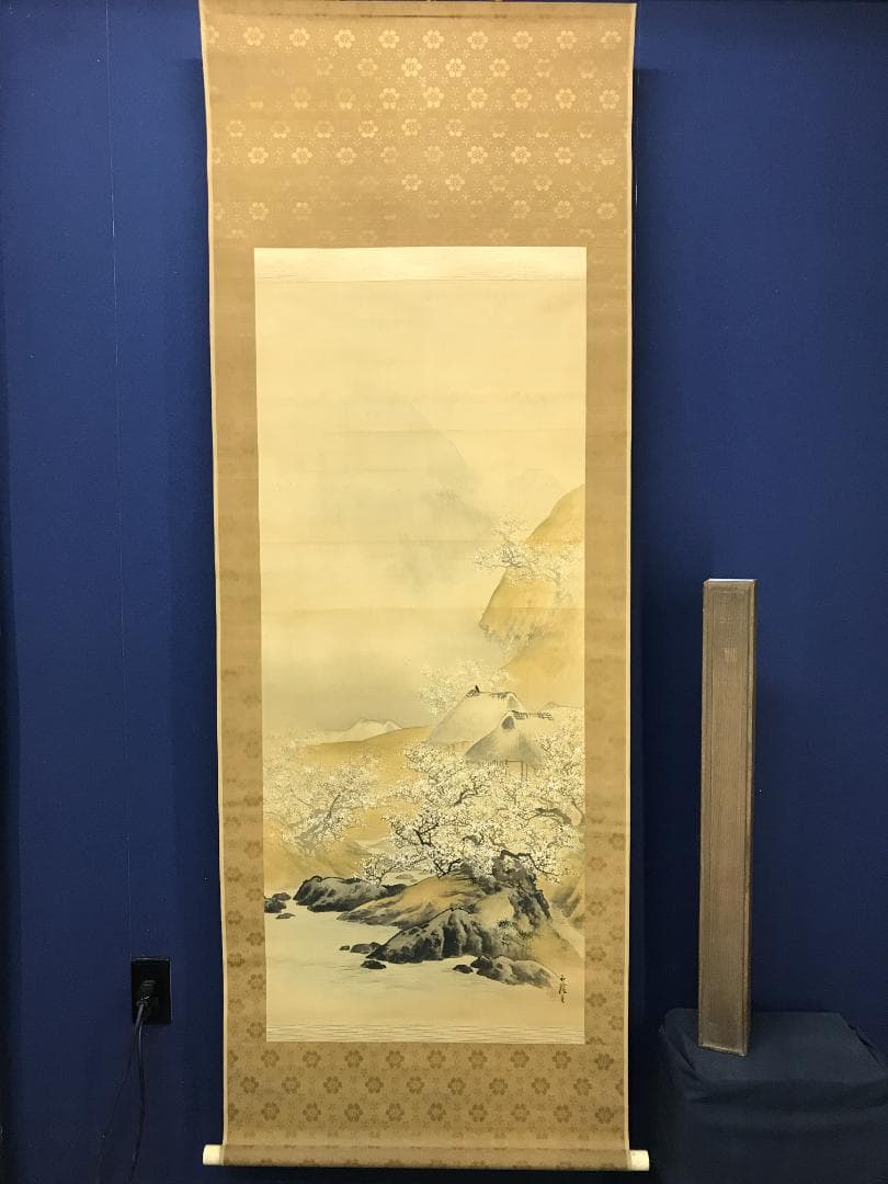 真作/石渓/梅花山村図/山/村/山水/家/布袋屋掛軸HB-133