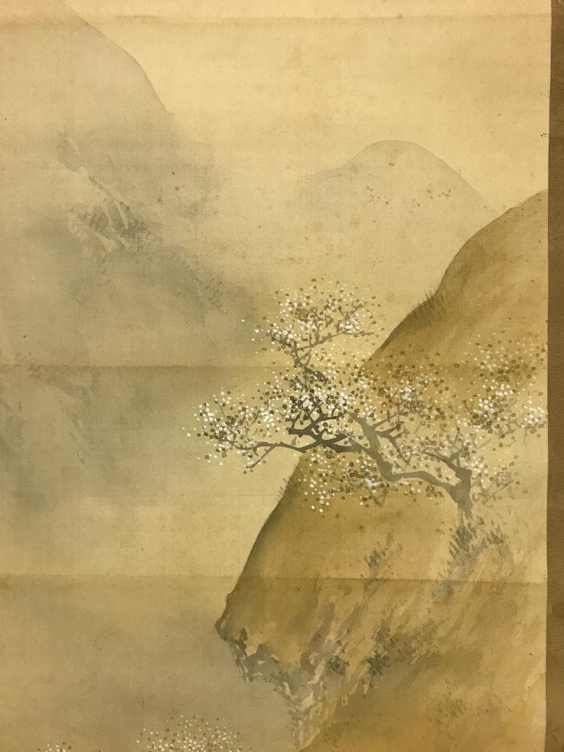 真作/石渓/梅花山村図/山/村/山水/家/布袋屋掛軸HB-133