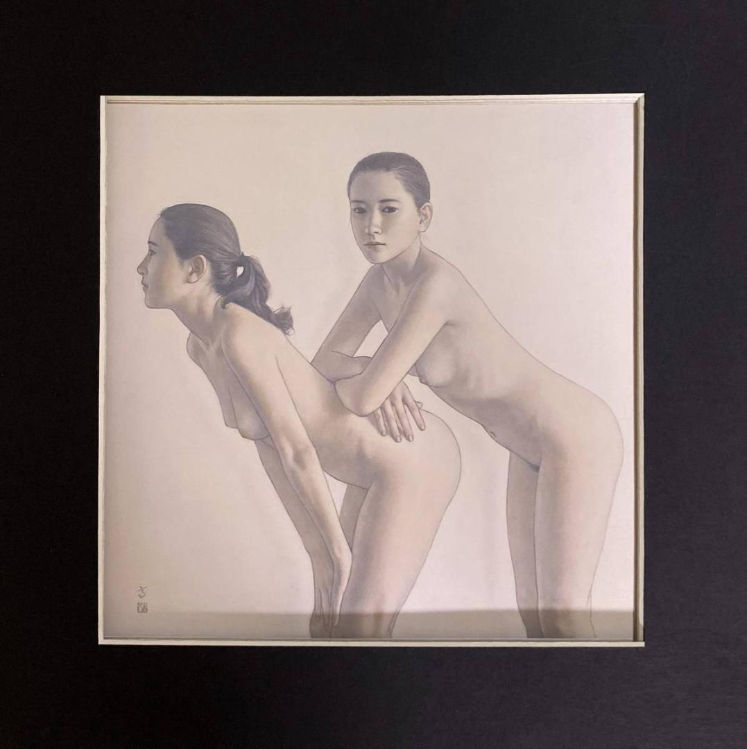 高塚省吾、【Wポーズ】、希少な額装用画集画、新品高級額 額装付、状態良好