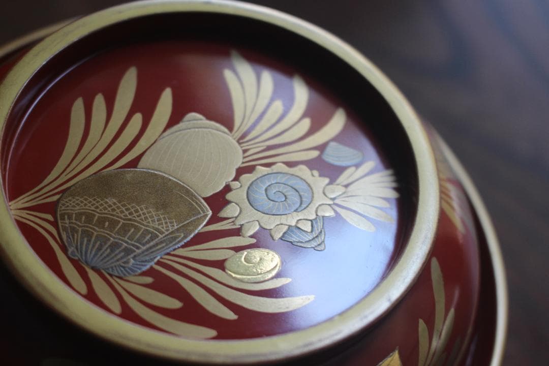 時代逸品！時代金縁朱漆に極上貝尽くし蒔絵の映えるお椀2点（検輪島塗雑煮椀