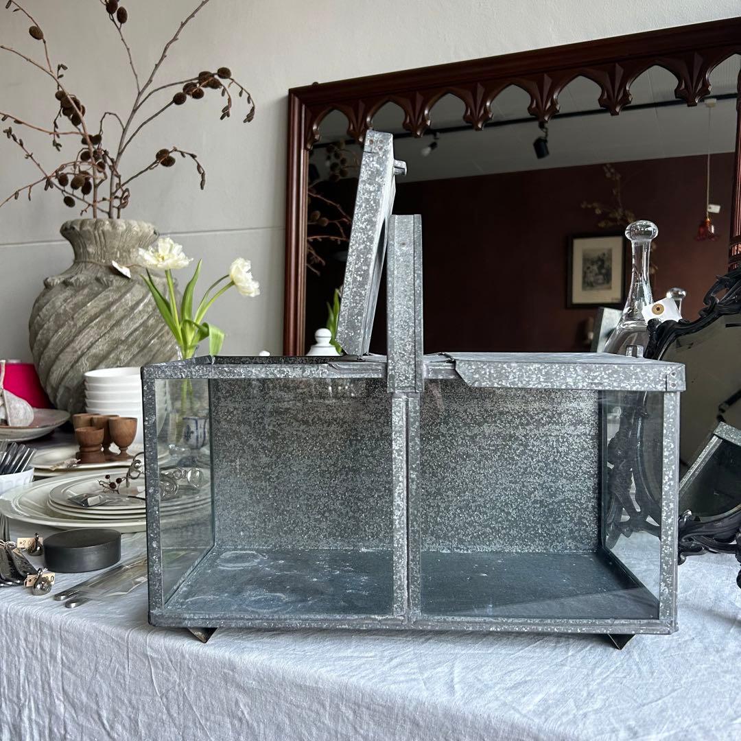 レア　フランスアンティーク　ブリキ　パンケース　ショーケース　両開　バタフライ式