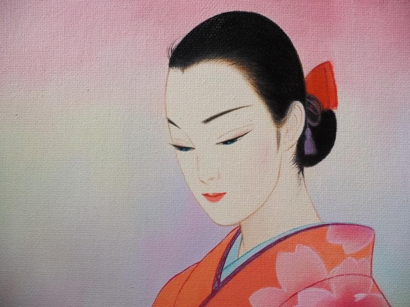 【最終値下げ】人物画　油絵　鶴田一郎　和服美人画　F6　額付き　手描き　肉筆