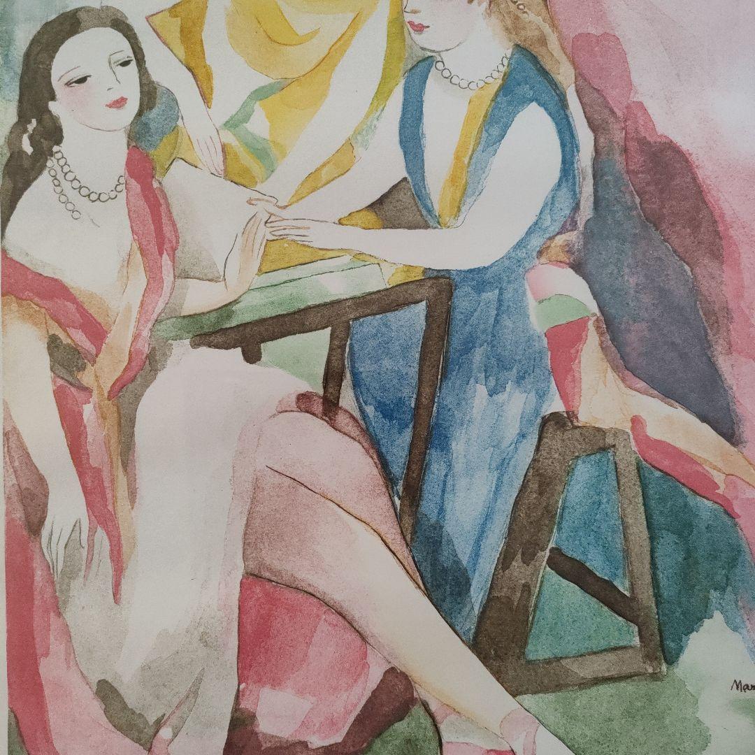 マリーローランサン　カラー銅版画『3人の女性』1937年製作、ウコン布＆共箱付