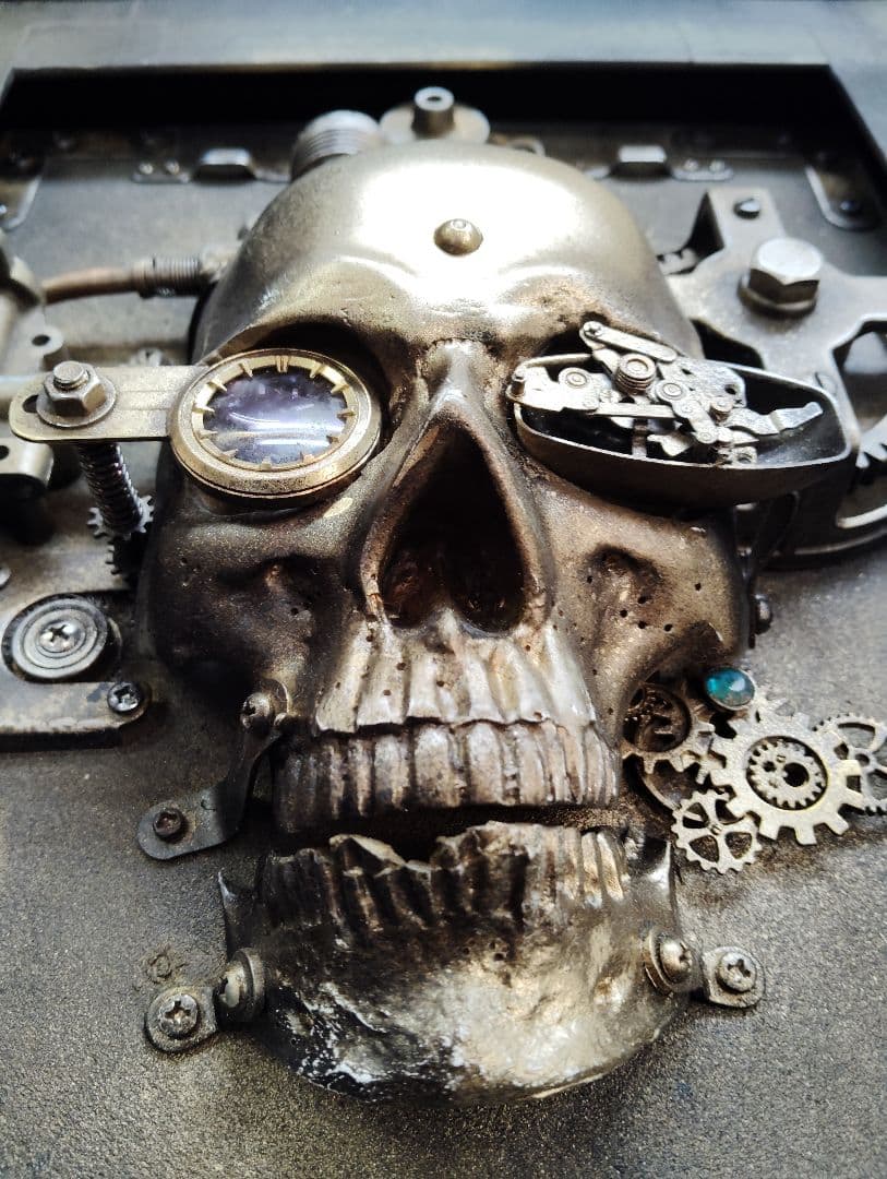 一点物 ハンドメイド スチームパンク スカル 立体壁掛けアート オブジェ