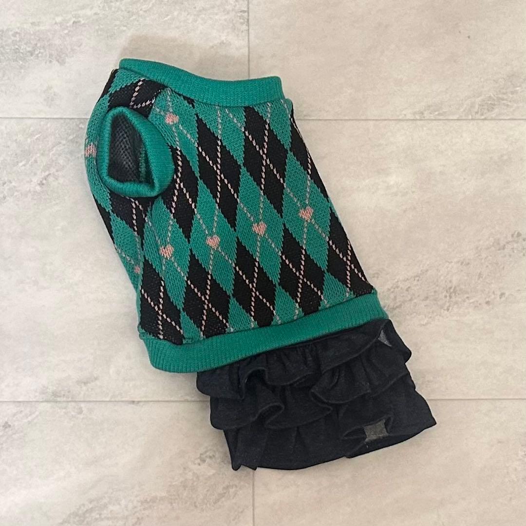 犬服ハンドメイド　ジャガードニットワンピ