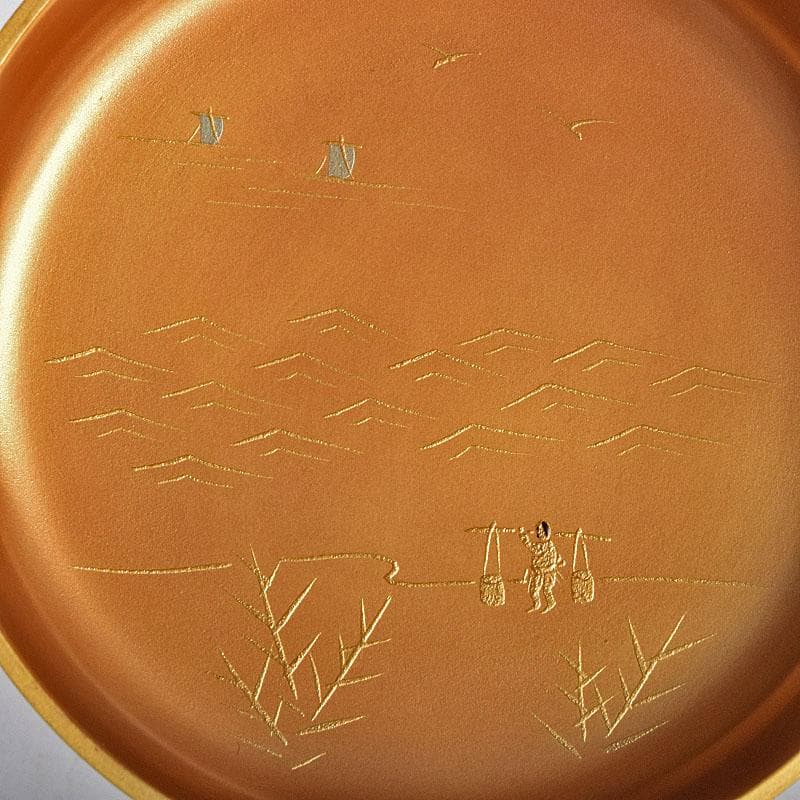 sai316 　柿本章作　塩釜蒔絵　内金溜　平棗　共布共箱　M　R9244