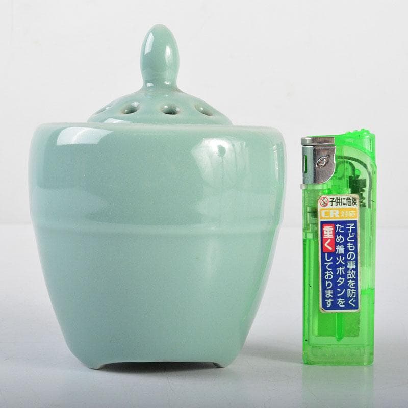 京焼　虚心庵　二代　加藤渓山作　砧青磁　香炉　共箱　V R4508