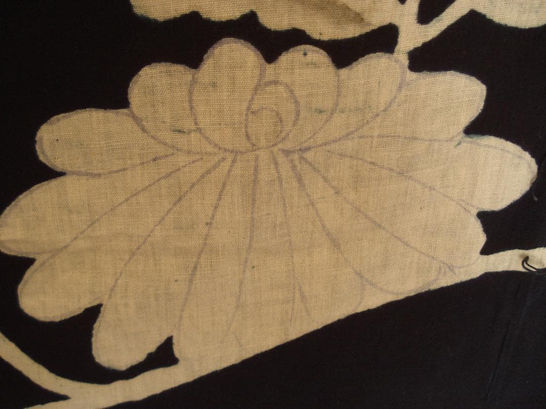 布団　解き　筒描き　木綿地　手織り　藍染　家紋　吉兆模様　菊水