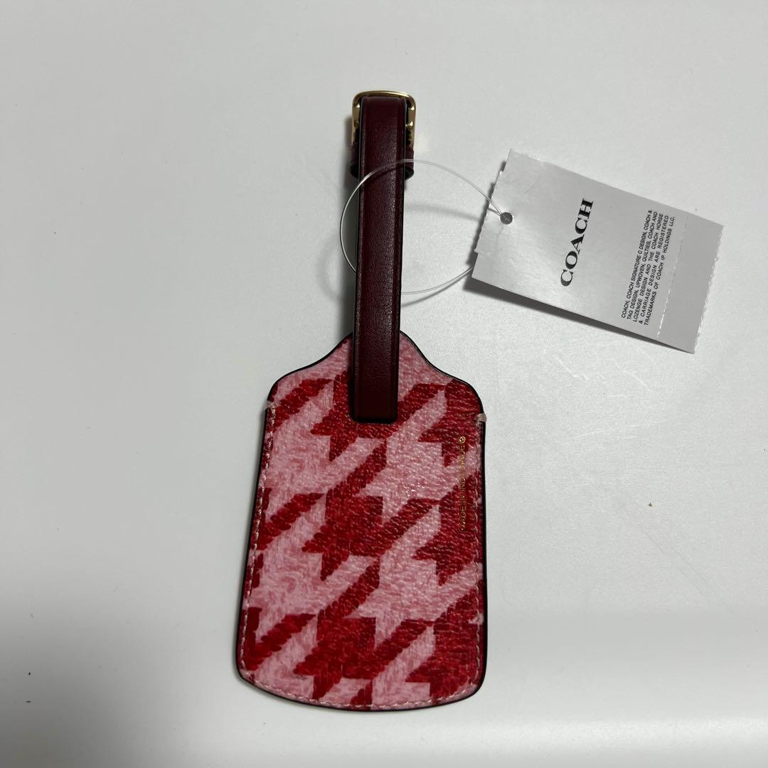 ☆新品☆ Coach ラゲッジタグ 千鳥格子柄 荷物タグ ピンク レッド