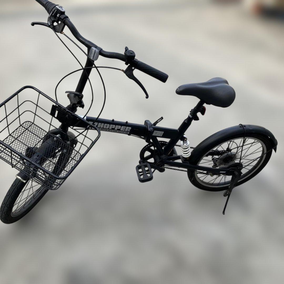 HOPPER 折りたたみ自転車 ブラック　20インチ　外装6段　ヘッドライト付き