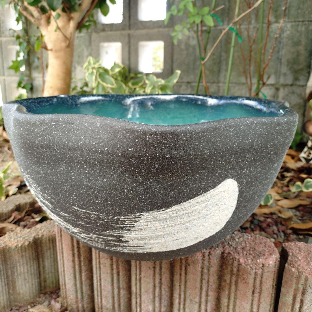 信楽焼　陶器　めだか鉢　睡蓮鉢　グリーン(大)37cm